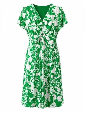 NWT Perceptions | Petite Green Floral Ruched Midi Dress | Women’s Size: PXL